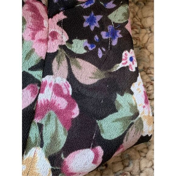 Vintage 90s Sheer Blouse Dark Floral Print Black Peasant Exaggerated Ruffled - Picture 7 of 10